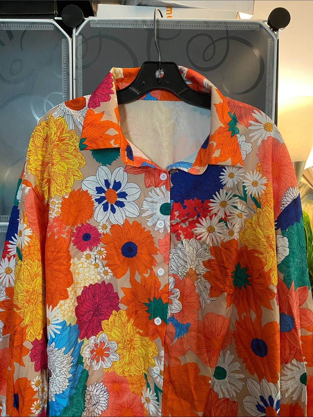 NWOT, Vibrant Floral Button-Up Top with Matching Shorts - Picture 2 of 3